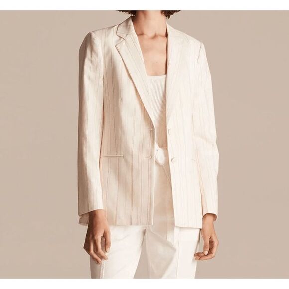 NWOT Rebecca Taylor Tailored Stitched Stripe Blazer Snow Combo Size 10 - Picture 1 of 9